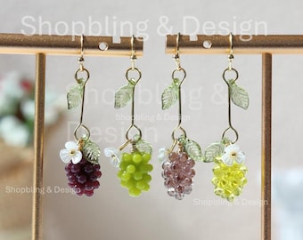 Grape Dangle Earrings: Handmade Cottagecore Fruit Jewelry
