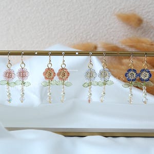 Cottagecore Flower Dangle Earrings: Handmade Beaded Floral Jewelry, Plant Lover Gift