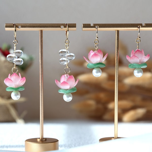 Lotus Lily Pad Earrings/Water Lily Earrings/Spring and Summer Floral Dangle Earrings/Fun Earrings/Water Lily Pond Earrings/Gift For her