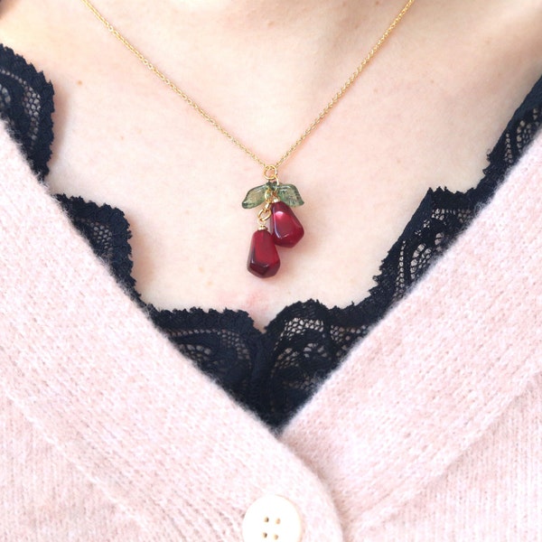 Pomegranate Necklace, Fruit Necklace, Pomegranate Seed Jewelry, Gift For her, Handmade Jewelry, Gift for fruit lover