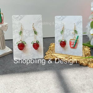 Strawberry Dangle Earrings – Handmade Cute Glass Fruit Jewelry, Sweet Gift for Gardeners and Plant Lovers, Fun Gift for Her