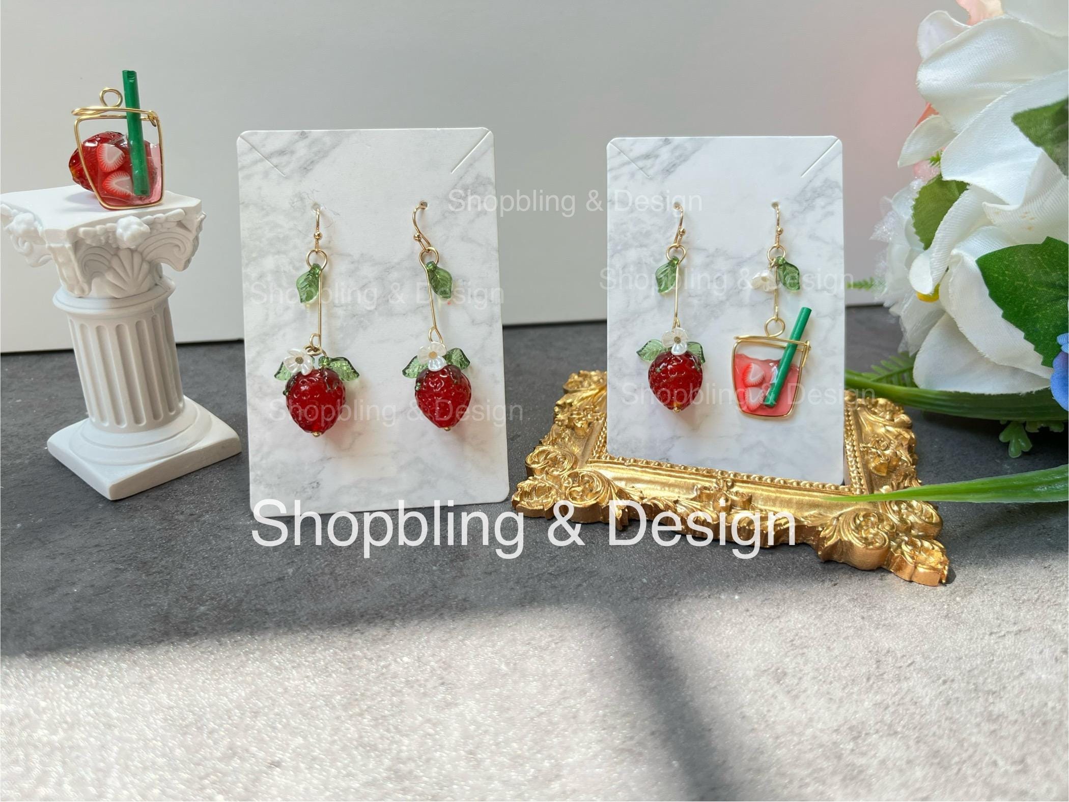 thumbnail interactive-video image 1 of Strawberry Earrngs, Glass Red Strawberry Drop Earrngs, Food Earrngs... 1 of 12