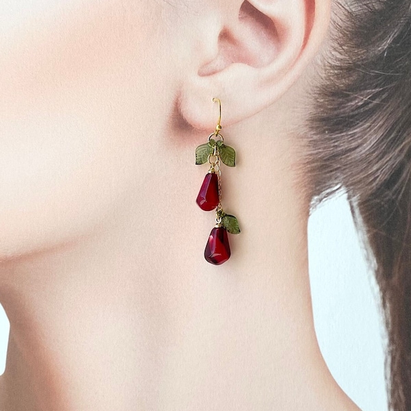 Pomegranate Earrings/Fruit Earrings/Pomegranate Seed Jewelry/Food Earrings/Gift For Her/Handmade Earrings