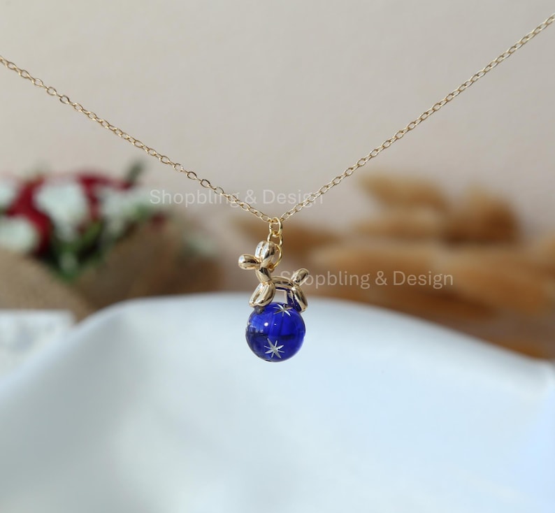 18K Gold Plated Creative Balloon Animal Necklace: Celestial and Dog Themed Fun Jewelry Gift Dark Blue