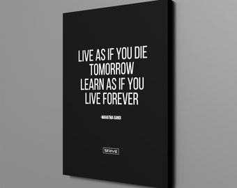 Live Life and Learn Forever Motivational Canvas Quote Wall Art Print Inspirational Entrepreneur Quote Modern Office Decor Black