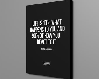 Life is How You React To It Entrepreneur Motivational Matte Black Canvas Modern Wall Art Print Christmas Gift Inspring Office Decor