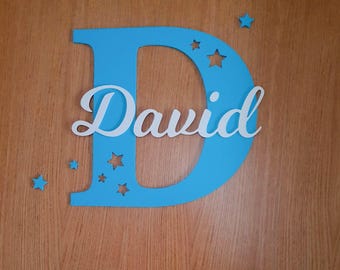 Personalized Baby Name Sign | Nursery Letter Wall Decor with Stars | Kids Room Name Plaque | Baby Shower Gift