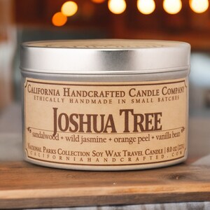 Joshua Tree Scented Soy Candle in Eco-Friendly Travel Tin - Sandalwood & Jasmine Aromas - 8 oz - Perfect for Nature Enthusiasts