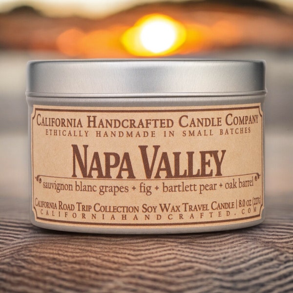 Napa Valley Scented Soy Wax Travel Candle | 8 oz Travel Tin | California Road Trip Collection