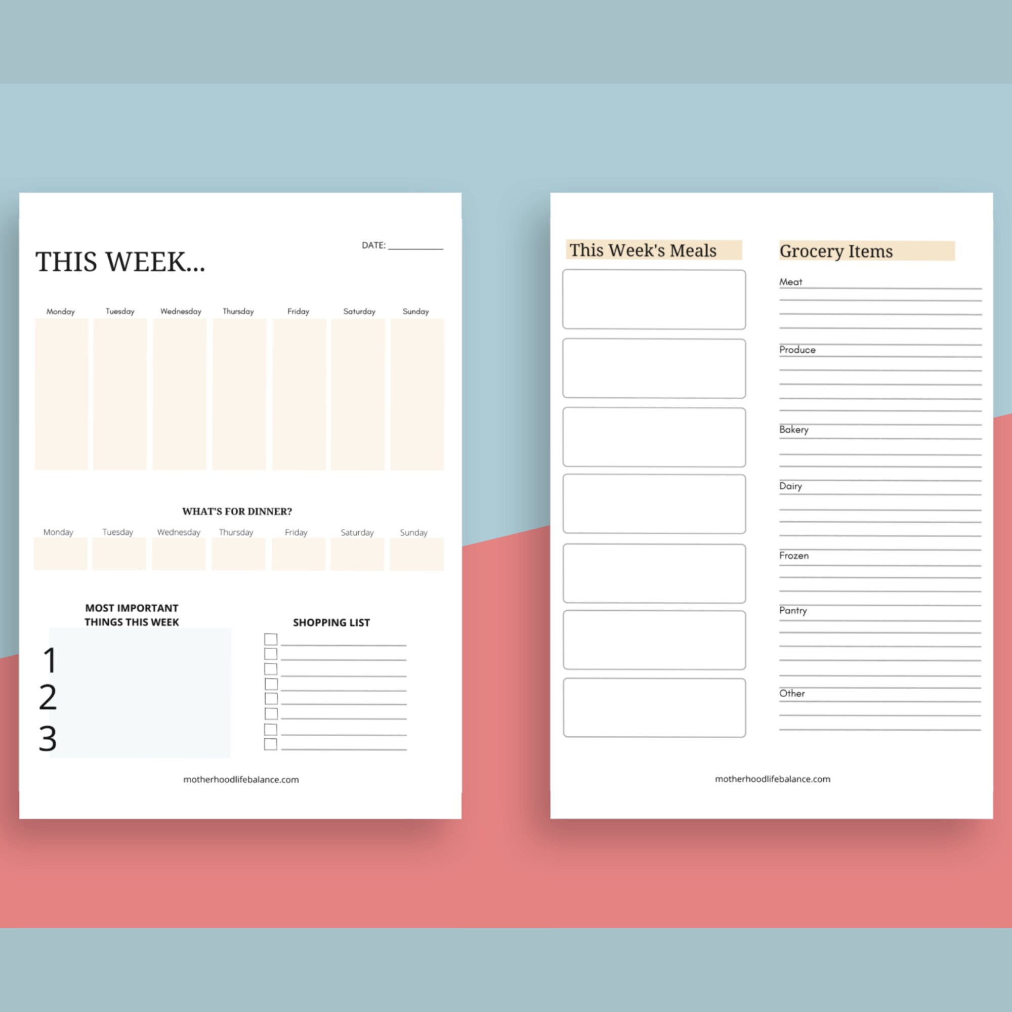 Weekly Meal Planner Printable With Grocery List Printable for Working ...