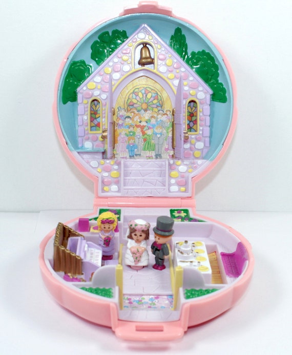 Details about   1989 Vintage Polly Pocket Nancy’s Wedding Chapel RARE Pink Compact