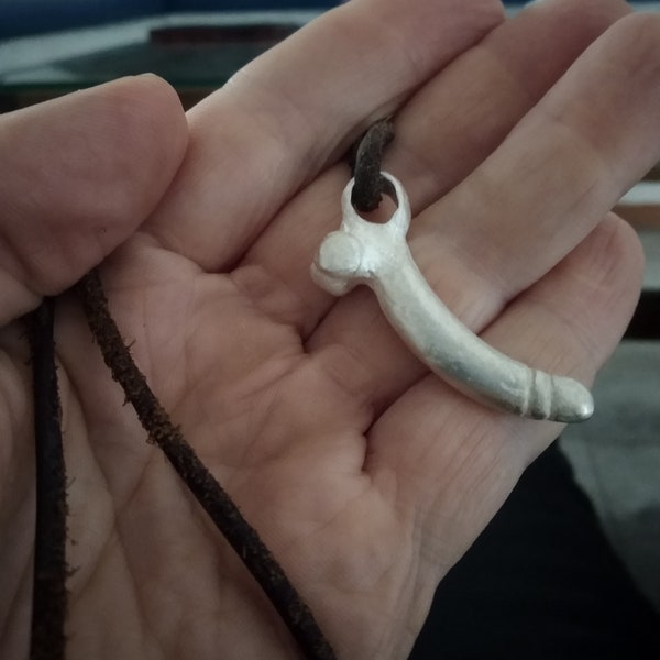 Römischer Phallus-Anhänger aus massivem Silber, 16,30 g, Nachbildung des antiken römischen Phallus-Amuletts, Wohlstand, Glück und böser Blick, handgefertigtes Fascinum