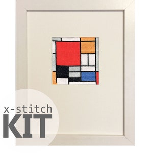 Mondrian Squares Korsstygnskit | Modern konst Nybörjare DIY