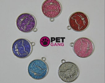 Médaille de chat scintillante, médaille de chat, étiquette d’identification de chat, médaille gravée, étiquette personnalisée, étiquettes de chat, étiquette de chat, plaque signalétique de chien, micropuce