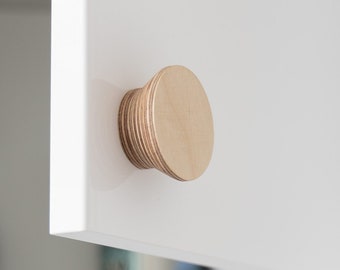 Solid Round Plywood Knob for Kitchen Cabinets and Drawers, Perfect for Bedroom Wardrobes and Furniture, Easy to Replace Existing Handles