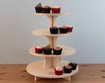 4 Tier Cupcake Stand For Markets and Weddings Made From Plywood Easy Assemble Shelves, Afternoon Tea Round Multi-Tiered Display Stand