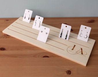 Personalised Laser Engraved Rectangular Display Stand with Grooves for Cards and Jewellery used in Craft Shows and Markets Stalls