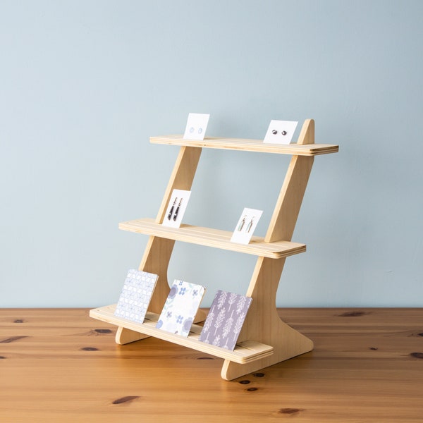 Space Saving 3 Tiered Display Stand with Reversible Grooved Shelving for Crafts Shows, Market stall and Retail Counters