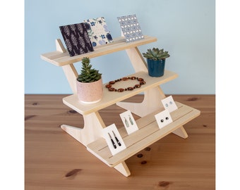 Display Shelf Stand with 3 Tiers for Hobbyists, Crafts Fairs, Shows and Markets, Table Top Shelving, Candle Display Stand