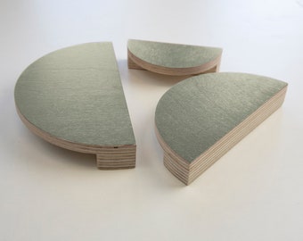 Pastel Green Half Moon Knob and Handle for Drawers and Doors, Hand Painted Plywood Pull for Kitchen Cabinets and Furniture