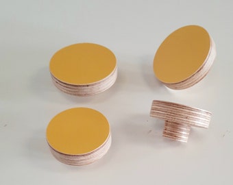 Yellow Round Knob for Drawers and Doors, Handmade From Plywood for Kitchen Cabinets and Furniture