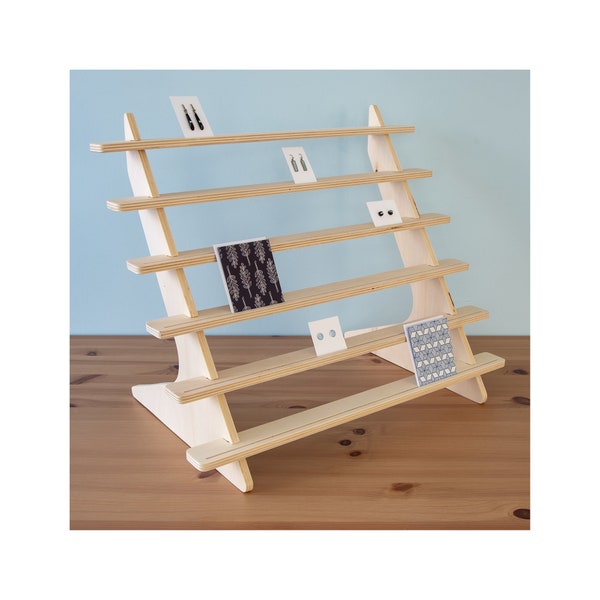 6 Tier Display Shelf Stand with Grooves for Crafts Shows and Markets, Countertop Shelf used for Cards, Jewellery, Makeup, Stationary