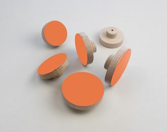 Sunset Orange Knob for Drawers and Doors, Hand Painted Plywood Pull for Kitchen Cabinets and Furniture