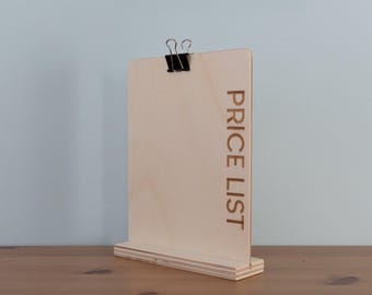 Menu Price List A5 Wooden Display Boards Laser Engraved for Markets, Events and Cafes