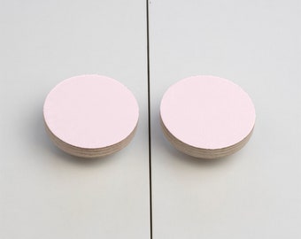 Pastel Pink Knob for Drawers and Doors, Hand Painted Plywood Pull for Kitchen Cabinets and Furniture