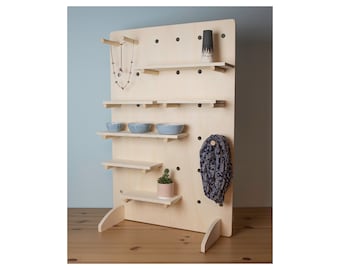 Freestanding Table Top Pegboard with Shelving for Crafts Shows and Market Displays