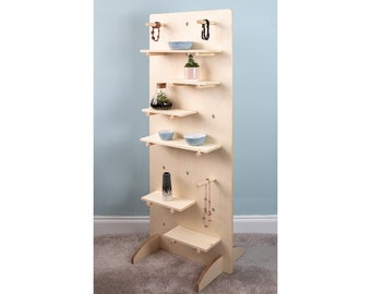 Free Standing Pegboard with Shelving for Crafts Shows and Markets in Plywood, Retail Vertical Display Stand