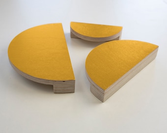 Yellow Semi Circular Handle for Drawers and Doors, Hand Painted Plywood Pull for Bedroom Dressers and Kitchen Cabinets