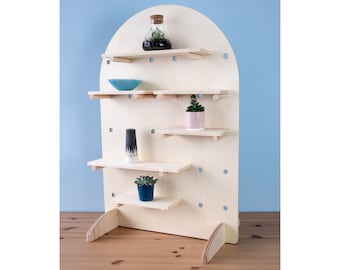 Curved Table Top Pegboard with Shelving and Pegs for Crafts Fairs and Retail Markets, Retail Vertical Display Stand, Optional Logo and Text