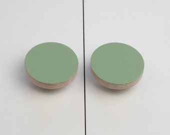 Olive Green Replacement Knob for Drawers and Cabinet Doors, Hand Painted Plywood Pull for the Bedroom and Kitchen