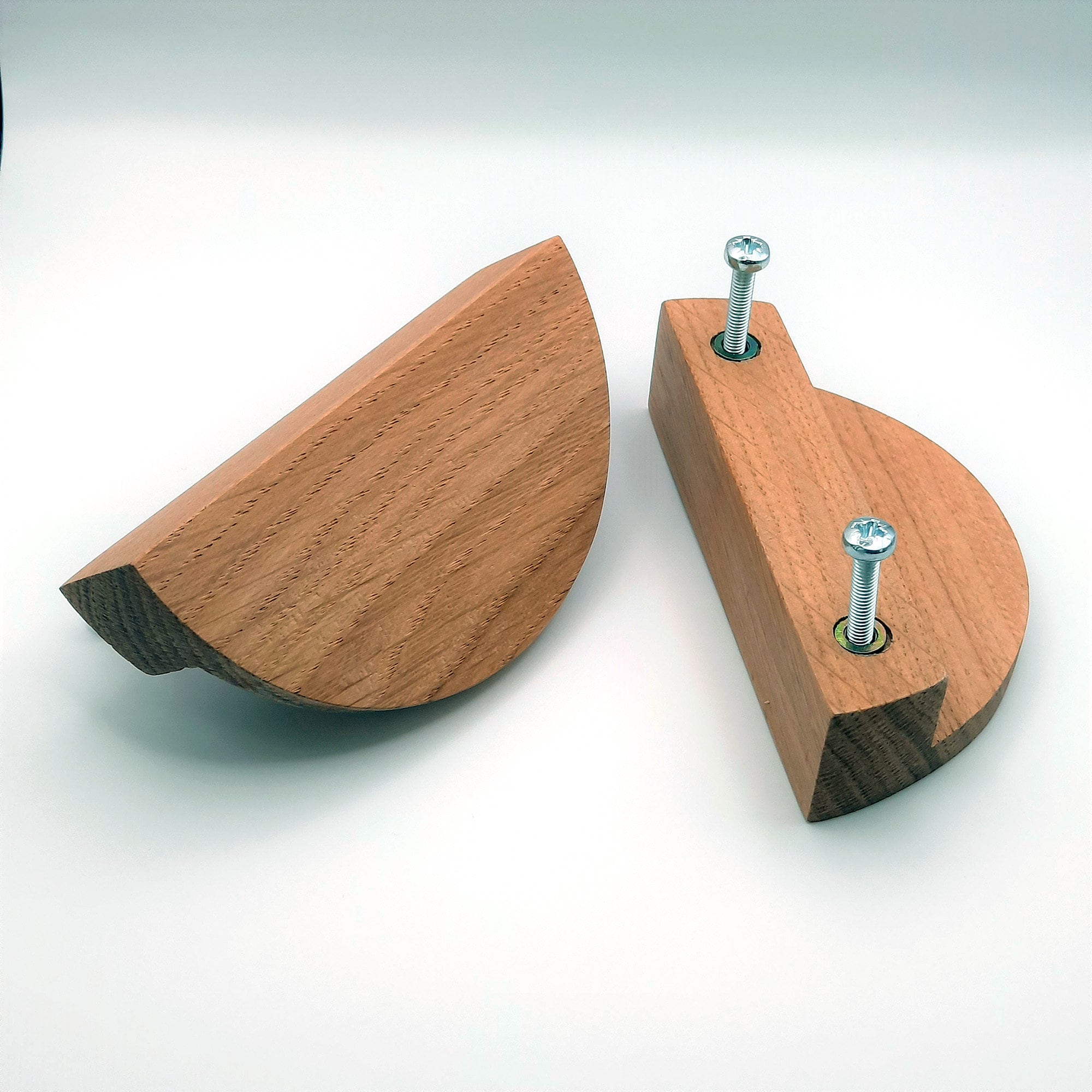 4x Natural Wood D-shaped Handles Pine and Oak Wood lacquered and  Unlacquered Finish 100mm 4'' Inch Pre Drilled 