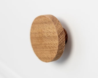 Solid Oak Round Door and Drawer Knob, Wooden Cabinet Pull Handles for Bedroom Furniture, Kitchen and Bathroom Cabinets