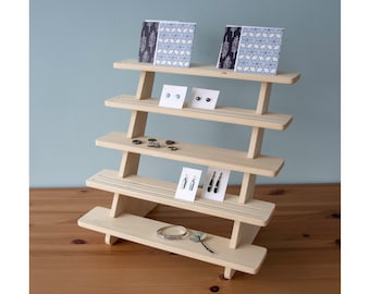 Space Saving 5 Tiered Display Stand with Reversible Grooved Shelving for Crafts Shows, Market stall and Retail Counters