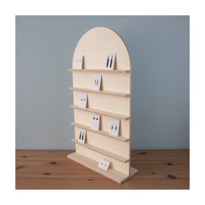 Curved Top Jewellery Earring Cards Display Board Shelving for Crafts Fairs and Retail Markets Made from Plywood, Personalised Brand Logo.