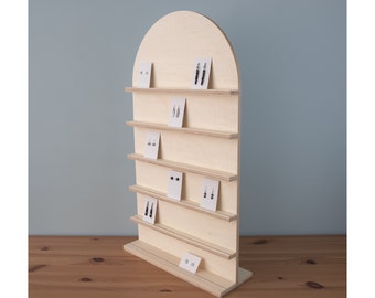 Curved Top Jewellery Earring Cards Display Board Shelving for Crafts Fairs and Retail Markets Made from Plywood, Personalised Brand Logo.