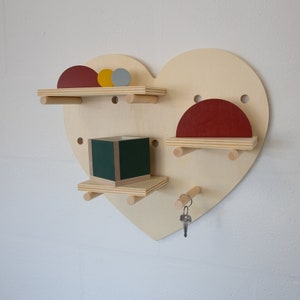 Wall Mounted Wooden Heart Pegboard and Organiser with Shelving and Pegs