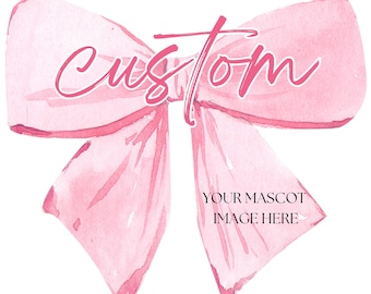 CUSTOM pink mascot, pink coquette bow, watercolor, preppy, sublimation, DTF, PNG, digital design