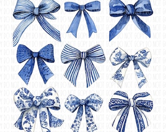 Chinoiserie bow, Grandmillennial coquette bow, blue white bows, bridal shower, collage, girly, toile, png, sublimation, digital design