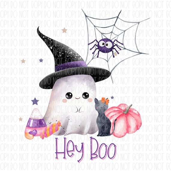 Kids Halloween, Hey Boo, Halloween, watercolor ghost cat, sublimation, png, digital design