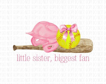 Little sister biggest fan, Softball sister, Softball, watercolor coquette bow, png, sublimation, digital design