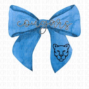 Cougars mascot coquette, spirit wear, Cougars, blue, mascot, coquette, watercolor bow, png, sublimation, digital design