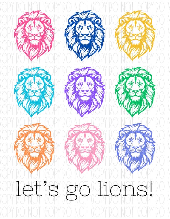 Lions, Mascot, Spirit Wear, Let's Go Lions, Colorful Collage