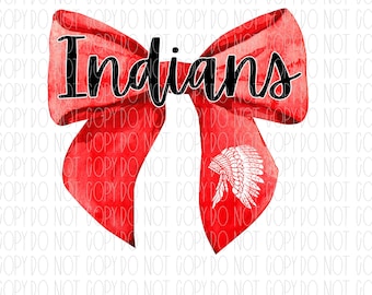 Indians mascot coquette, spirit wear, Indians, red, black, mascot, coquette, watercolor bow, png, sublimation, digital design