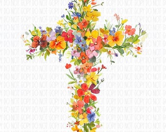Aquarelontwerp met bloemenkruis, wilde bloem, png, digitaal ontwerp