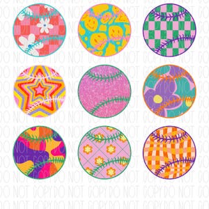 Funky retro softball, colorful softball, Funky retro baseball, colorful baseball, girly, preppy, png, sublimation, digital design