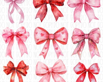 Valentine's Day coquette bows, pink and red bow, collage, preppy, girly valentines day, watercolor bows, png, sublimation, digital design